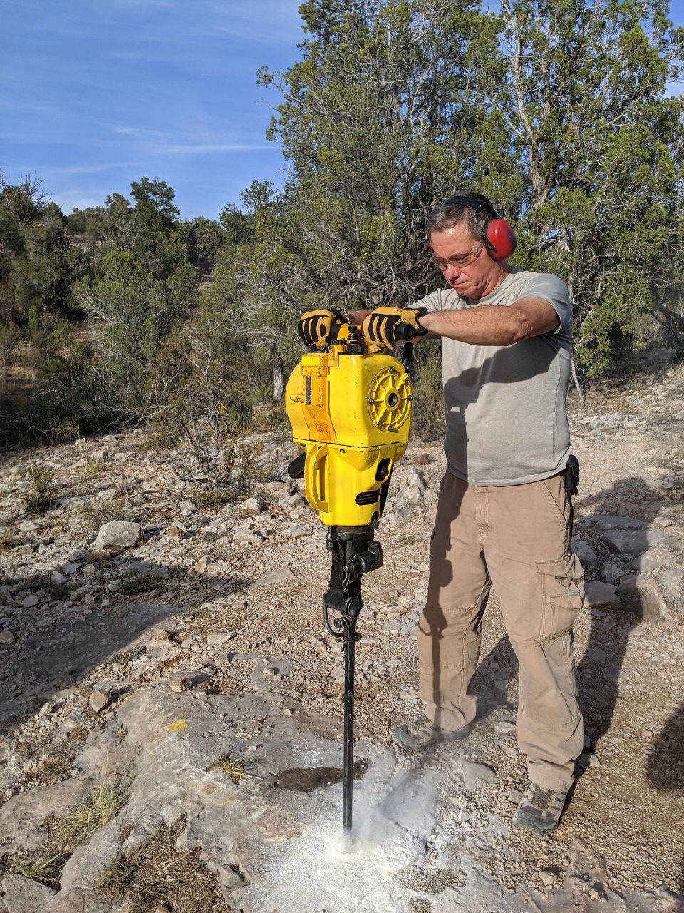 Drilling in the backcountry with a Pionjär 120 Pionjar 120. Backcountry blasting is possible with these tools.